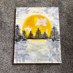 Sunset forest painting with signature